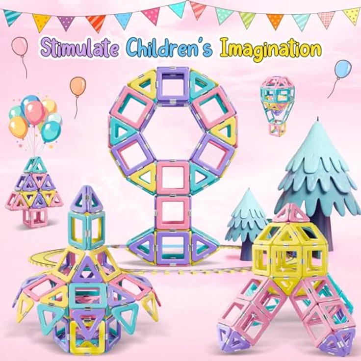 COOLJOY Magnetische Bausteine 40 Teile, Set aus Quadrat und Dreieck, sicheres Bauklötze Spielzeug für Kinder ab 3 Jahren, pädagogisches Magnetspielzeug für Jungen und Mädchen – Bild 2