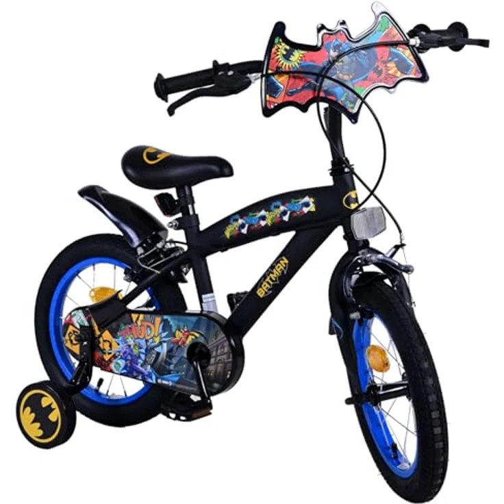 Volare Batman 14-Zoll-Kinderfahrrad schwarz - Geschlossener Kettenkasten, weicher Sattel, abnehmbare Stützräder – Bild 4
