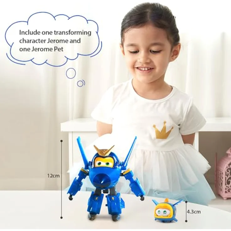 Super Wings Transforming Flugzeug Jerome & Pet, verwandelbare Spiel-Figur mit 12 cm und 4,3 cm Haustier, spielbar mit funktionierenden Rädern und Lichteffekt, für Kinder von 3-8 Jahren – Bild 2