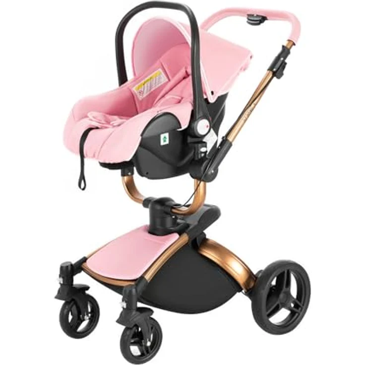 3 in 1 Kombikinderwagen Kinderwagen 3-in-1 Dreirad Lauflernhilfe Hochlandschaft Kinderwagen Faltbarer Kinderwagen Babywagen Babywagen für Baby 0-36 Monate (Rosa) – Bild 6