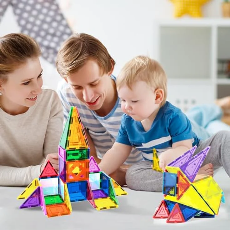 PicassoTiles PT152, 152-teiliges Magnetfliesen-Spiegelthema-Bausteinset, sensorisches Konstruktionsspielzeug mit Auto für STEM-Lernspielset – Bild 2