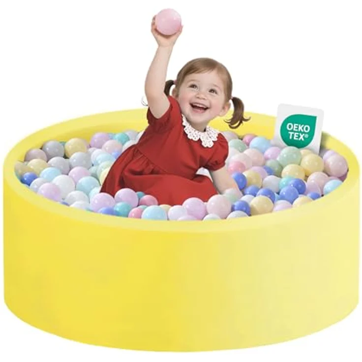 Zedachica Baby Bällebad 80cm x 30cm, Rundes Schaumbällebad für Kinder ab 1 Jahr, Indoor Spielbereich in Gelb, ohne Bälle – Bild 1