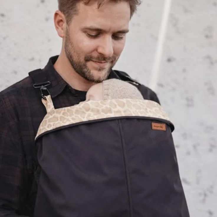 Hoppediz oppediz Tragecover Softshell, Universalcover für Babytrage und Tragetuch, grau/leo, wasserabweisend und windabweisend – Bild 5