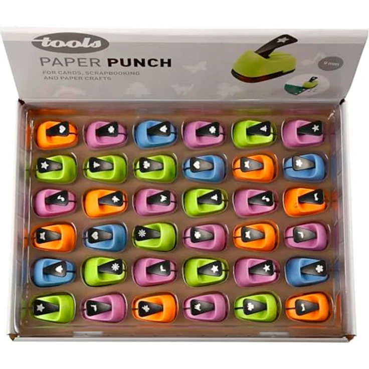 Creativ Motivstanzer Set, 36 Stück mit 18 verschiedenen Formen, Einheitsgröße, Papierstanzer für Papier und dünne Karten, 9 mm – Bild 3