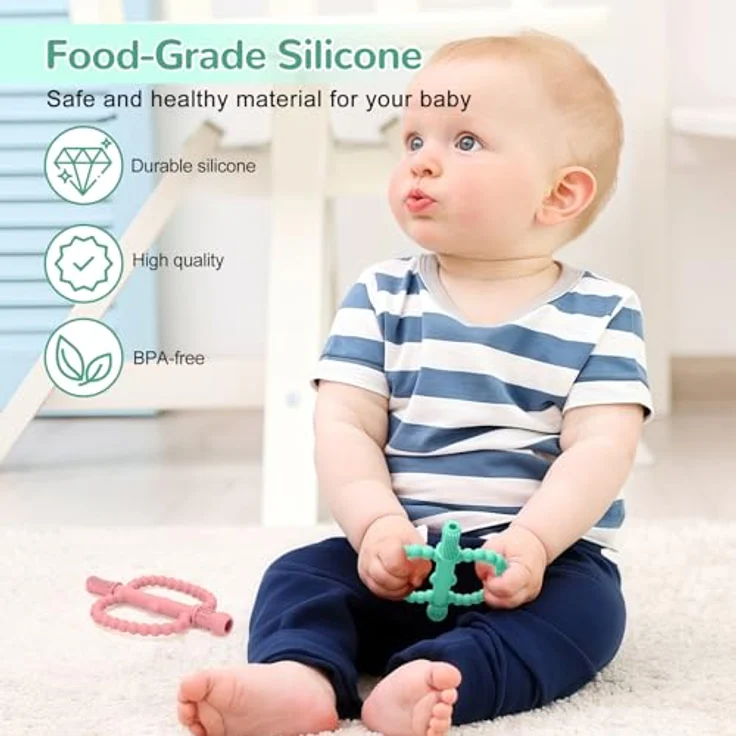 CLDY Beißspielzeug für Babys, sensorisches Kauspielzeug aus BPA-freiem Silikon zur Stimulation und Massage von Zahnfleisch, ab 3 Monaten – Bild 5