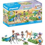 PLAYMOBIL 71495 Ponyturnier Spielset, mehrfarbig, mit Turnierplatz und verschiedenen Hindernissen aus recycelten Materialien