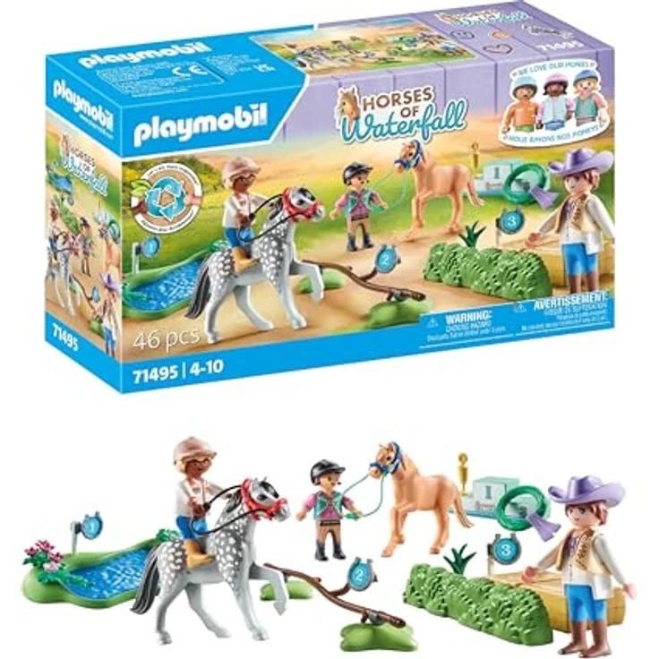 PLAYMOBIL 71495 Ponyturnier Spielset, mehrfarbig, mit Turnierplatz und verschiedenen Hindernissen aus recycelten Materialien – Bild 1