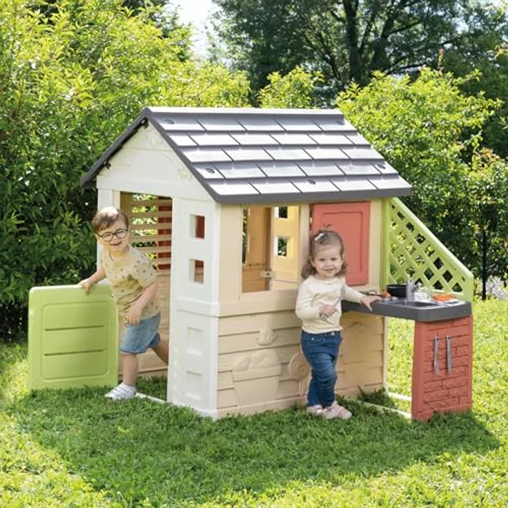 Smoby Life Natura Gerätehaus mit Küche, 145 x 110 x 127 cm, witterungsbeständig, ab 2 Jahren, mit Zubehör – Bild 5