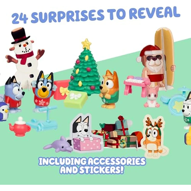 BlueY Blueys Adventskalender mit 4 Mini-Figuren und 12 Zubehörteilen, Adventsüberraschung für die Weihnachtszeit – Bild 3