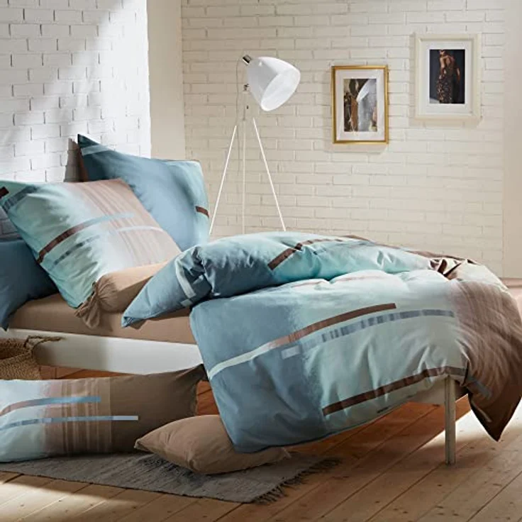 Erwin Müller Bettwäsche, Bettgarnitur Flanell blau-braun Größe 155x220 cm (80x80 cm) - flauschig warm, temparaturausgleichend, pflegeleicht, mit praktischem Reißverschluss (weitere Größen) – Bild 3