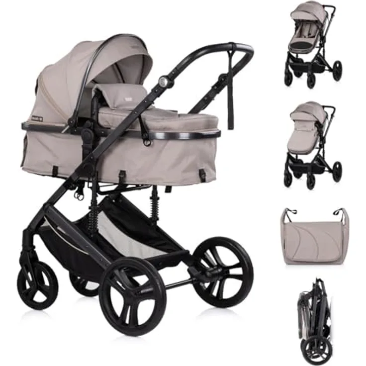 Chipolino Kinderwagen 2 in 1 Amore, mit Getränkehalter, Wickeltasche, Fußabdeckung und Korb, braun
