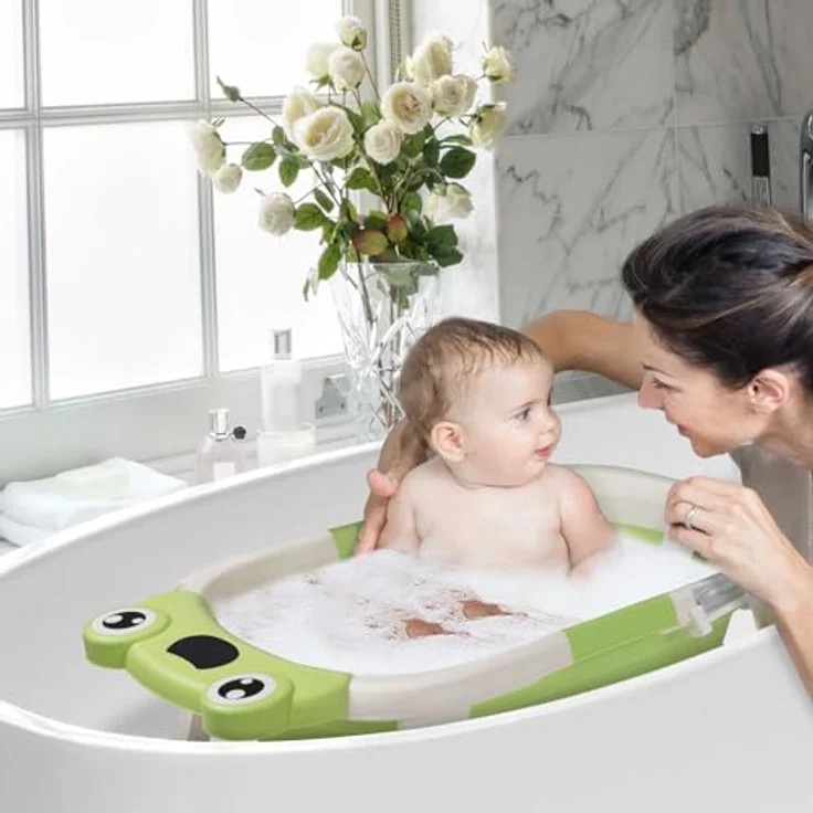 DEANIC Faltbare Babybadewanne, tragbare Babywanne für Neugeborene 0-24 Monate, rutschfester Boden, platzsparend, grün – Bild 3