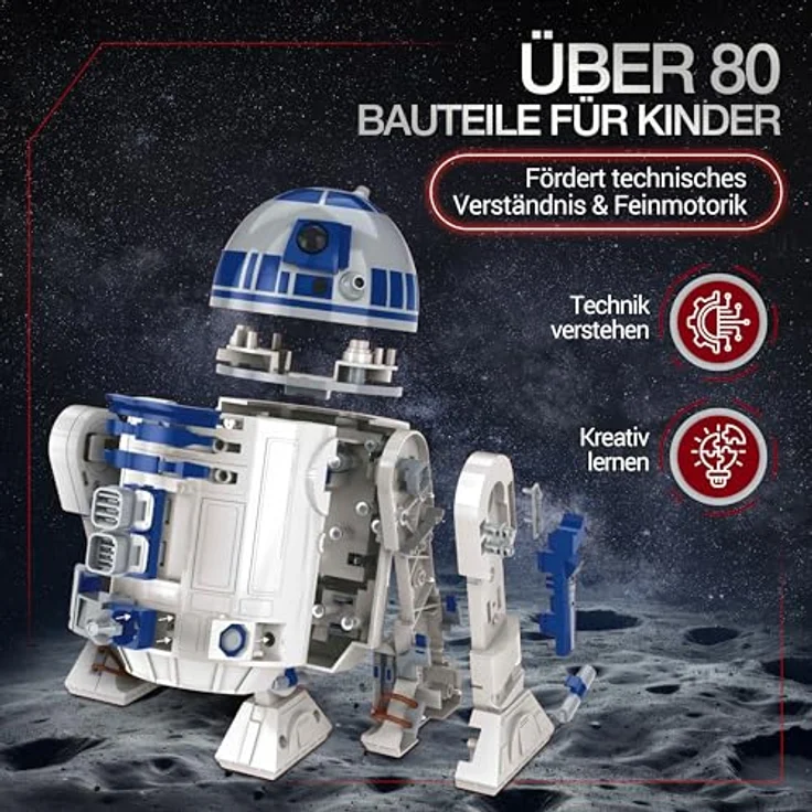 Clementoni Star Wars R2-D2 Roboter Bausatz, über 50 Teile, inkl. Programmier-App, MINT-Lernspielzeug, mit LED-Leuchten und Originalgeräuschen, für Kinder ab 8 Jahren – Bild 3