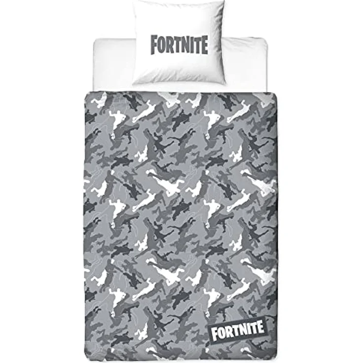 BERONAGE Fortnite Wende-Bettwäsche Grey 135 x 200 cm + 80 x 80 cm 100% Baumwolle Renforcé-Linon-Qualität Kinderbettwäsche Battle Royale Loot Lama Dance Lake Salty Tilted Skins 2 Motive Reißverschluss - Bettwäsche für Kinderzimmer in hochwertiger Baumwollqualität – Bild 3