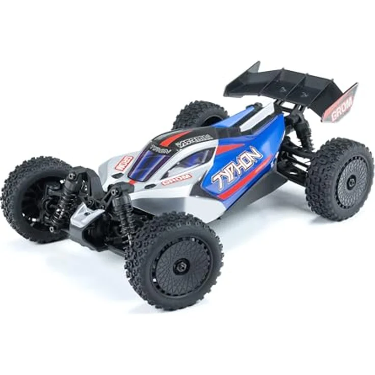 ARRMA Typhon GROM Ferngesteuertes Auto, RC Auto 1/18, bürstenloser Motor über 30 km/h, inkl. Akku und Zubehör, Blau – Bild 1