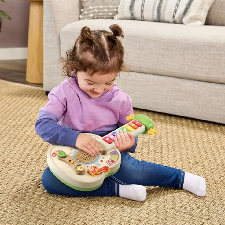 Vtech Interaktive Holz-Gitarre, 3 Spielmodi, 8 bunte Tasten, aufleuchtende Gitarrentasten, 4 gesungene Lieder, kindersicheres Batteriefach – Bild 2