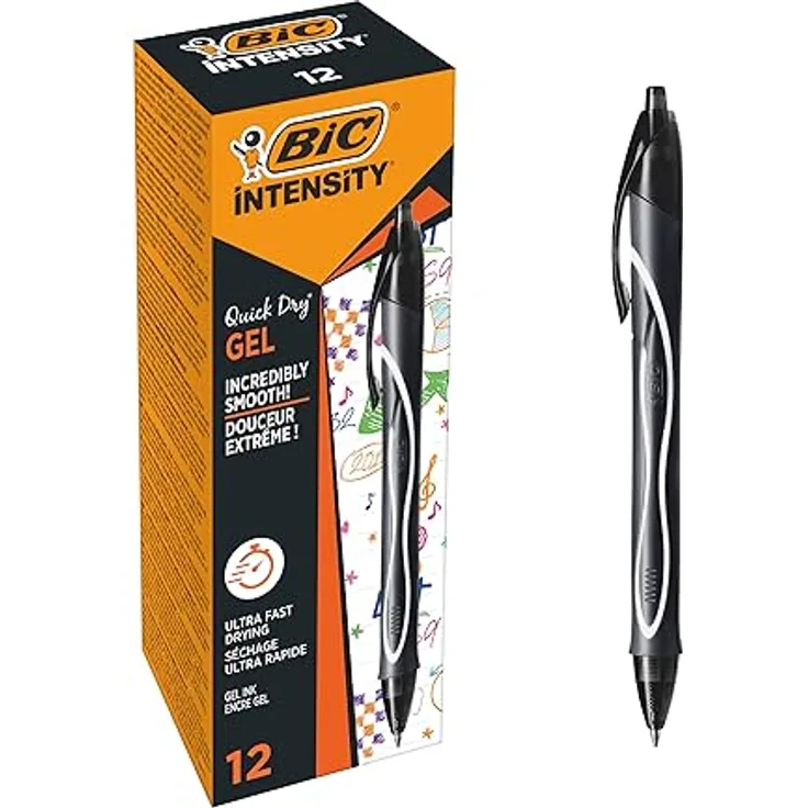 Bic Gel-ocity Quick Dry Gelschreiber 0.7 mm, Schwarz, 12 Stück mit schnelltrocknender Tinte