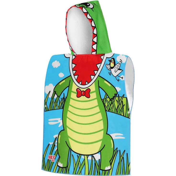 NILS AQUA Kapuzenhandtuch Krokodil-Poncho, Mikrofaser, saugfähig und schnell trocknend, 60 × 85 cm, perfekt für Kinder