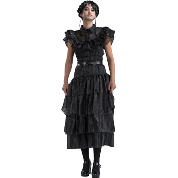 Chaks Ballkleid Wednesday, Damen Kostüm in Schwarz, XS, lizenziertes Outfit für Halloween und Kostümpartys