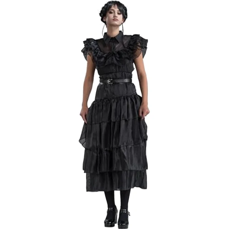 Chaks Ballkleid Wednesday, Damen Kostüm in Schwarz, XS, lizenziertes Outfit für Halloween und Kostümpartys – Bild 1