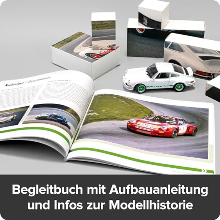 Franzis 67267 Porsche 911 Carrera RS 2.7, Modellbausatz im Maßstab 1:24 mit Soundmodul, LED-Beleuchtung und Begleitbuch, weiß – Bild 3