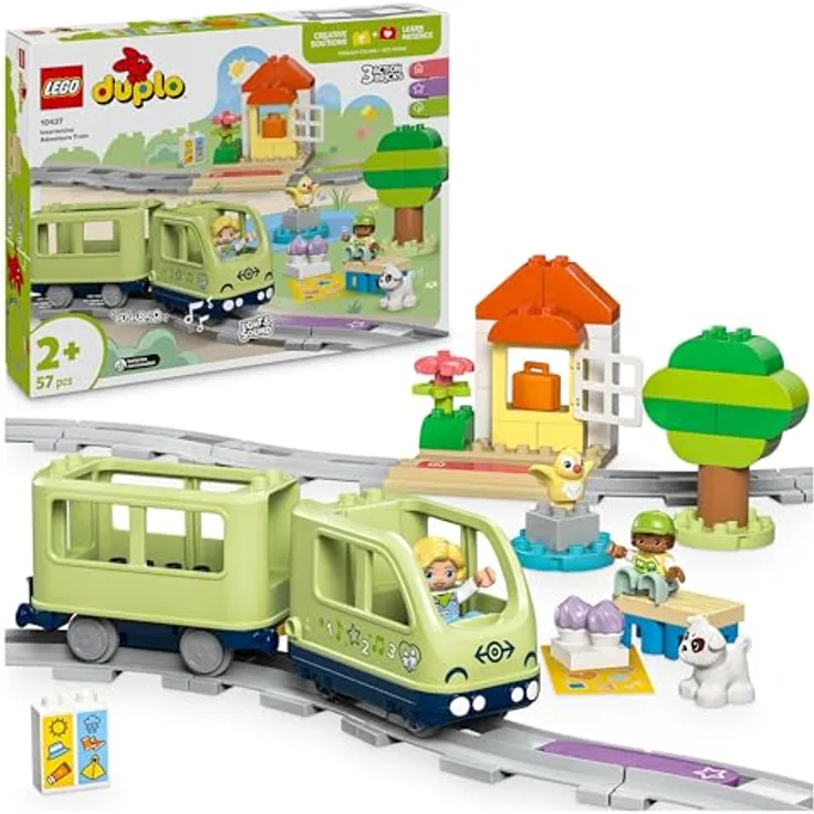 LEGO DUPLO Town 10427 Interaktive Abenteuer-Eisenbahn, Lernspielzeug für Kleinkinder mit 4 Figuren und 5 Aktionssteinen, Mehrfarbig