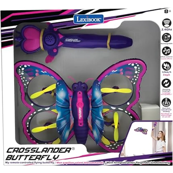 Lexibook Butterfly Drone Crosslander, ferngesteuerte Drohne mit USB-C Akku und Lichteffekt, zauberstab-förmige Fernsteuerung – Bild 5