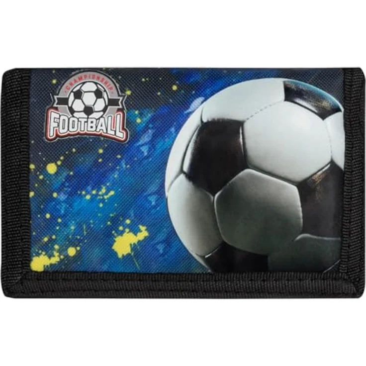 DERFORM Geldbörse Fussball Football Geldbörse Geldbeutel Kinder Portemonnaie, Kinderportemonnaie mit Klettverschluss, Münzfach, Sichtfach, blau – Bild 2
