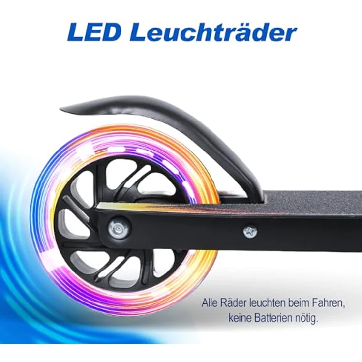 Habib Gruppe Kinderroller – Mitwachsender Tretroller & Scooter mit 4-fach höhenverstellbarem Lenker, klappbar und LED-Rädern für Kinder 3-10 Jahre, schwarz – Bild 5
