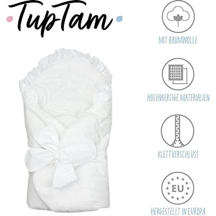 TupTam Unisex Baby Einschlagdecke mit Schleife, Farbe: Weiß, Größe: 70 x 70 cm – Bild 3
