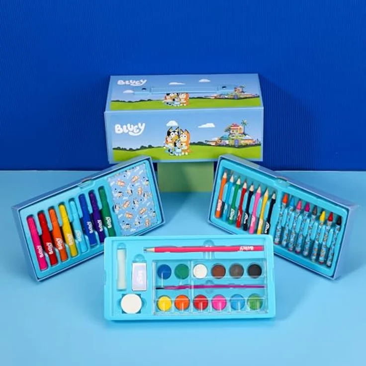Bluey Farbkasten Mal- & Schreibwaren Set, Farbenfrohes Pastellfarben Koffer mit Buntstiften, Filzstiften und Wasserfarben – Bild 5
