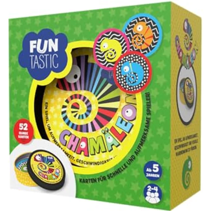 IMAGILAND Chamäleon Kartenspiel, Schnelles Reaktions- & Wahrnehmungs-Spiel mit 52 runden Karten in Metallbox für 2-4 Spieler ab 5 Jahren – Bild 1