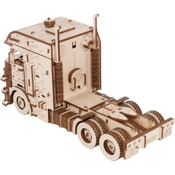 EWA Eco-Wood-Art Truck Road King 3D-Puzzle, aufziehbarer Metallfedermotor, rotierende Vorderräder, natur – Bild 2