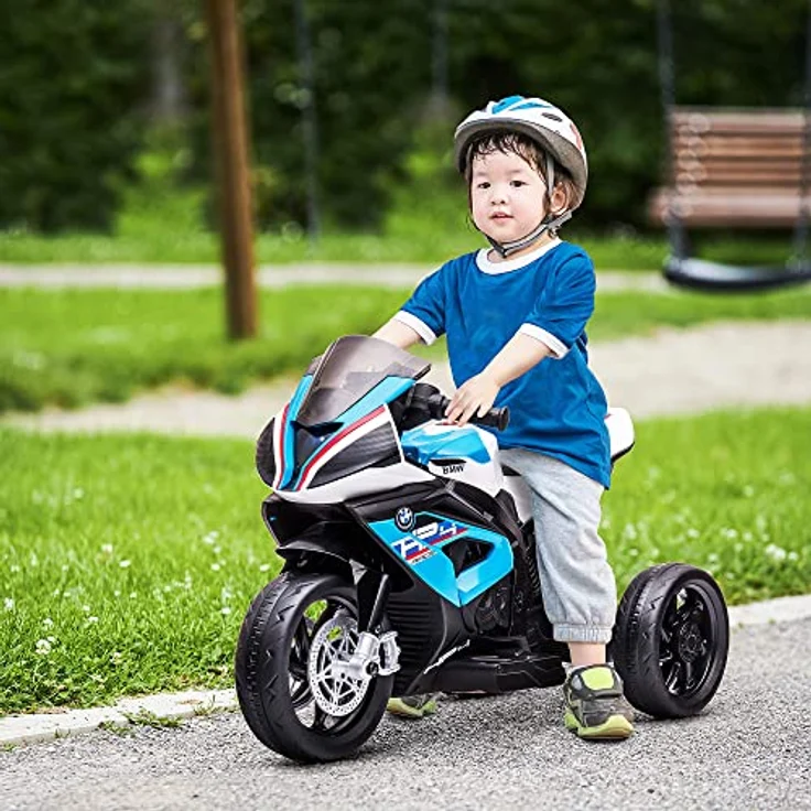 HOMCOM Elektro-Kindermotorrad Kindermotorrad, Elektromotorrad, Karbonoptik, 3 Musikmodi, inkl. Akku und Ladegerät, Blau – Bild 2