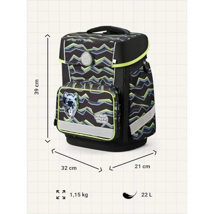 SCHOOL-MOOD Champion Maxx Pro Schulranzen-Set 6-teilig, höhenverstellbar, 22 L, 1,1 kg – Motiv Finn (Panther) für Grundschule 1.–4. Klasse, Modell 2026 – Bild 4
