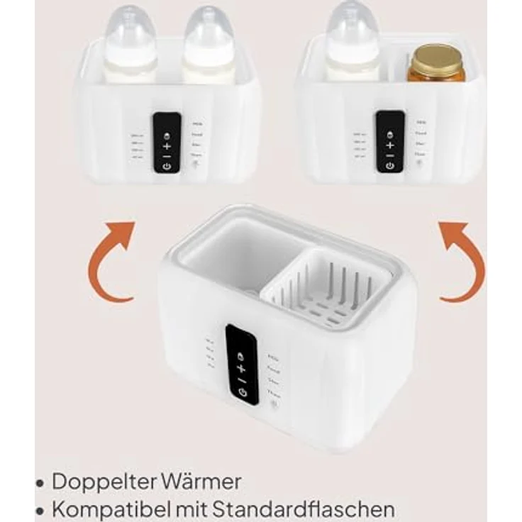 Lionelo Thermup Duo, Elektrischer Flaschenwärmer 6-in-1 mit Doppelkammer, Touch-Panel, BPA-frei, sicheres Auftauen, Sterilisieren und Warmhalten – Bild 3