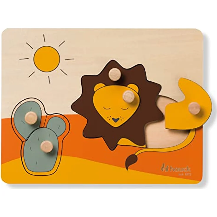Hauck Greifpuzzle für Kleinkinder Puzzle N Sort Steckpuzzle ab 1 Jahr aus FSC® zertifizertem Holz, Lion - Holzpuzzle mit Tierformen, griffige Holzknöpfe, Förderung der Feinmotorik & Auge-Hand-Koordination – Bild 1