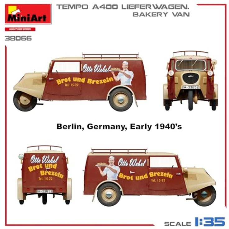 Other 1:35 Tempo A400 Lieferwagen, Modellfahrzeug mit Backwaren und variablen Decals – Bild 4