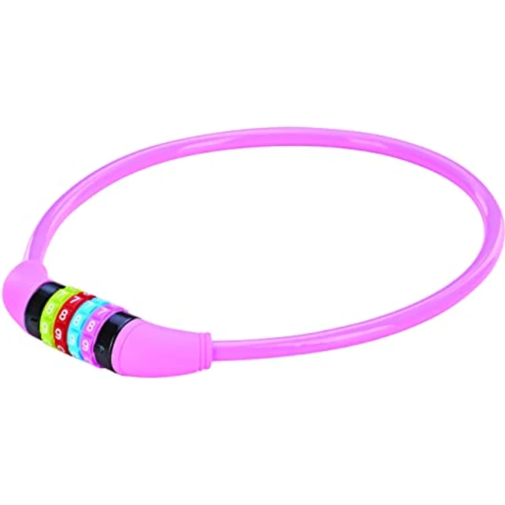 Prophete Zahlenkabelschloss, 4-Zahlen-Kombination, frei kodierbar, farbige Ziffernwalzen, pink, 65 cm lang, Ø 10 mm – Bild 1