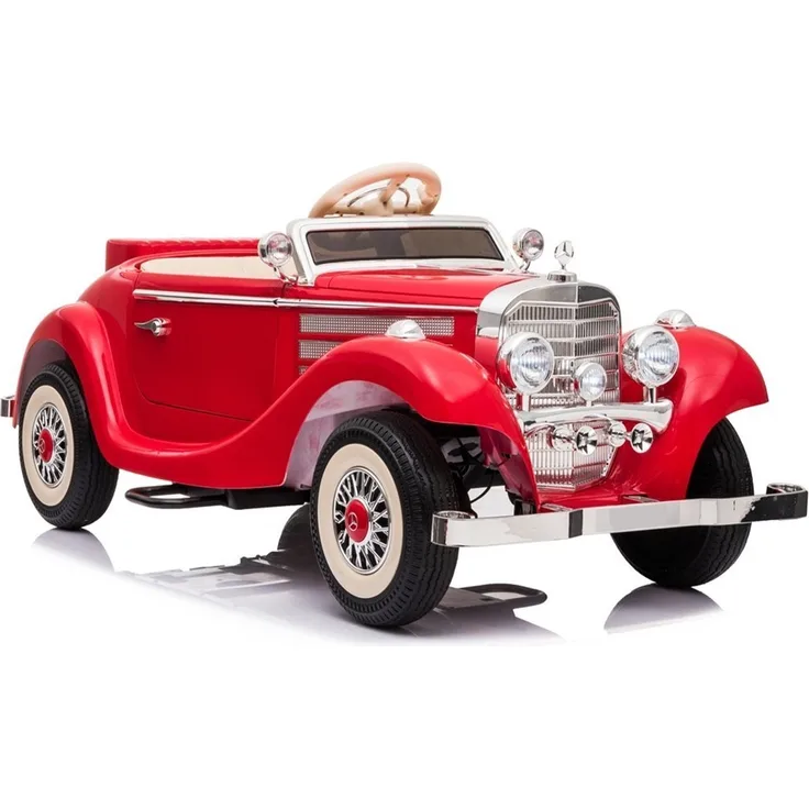 BoGi Mercedes Benz Oldtimer 540K, Elektrofahrzeug für Kinder mit Fernbedienung, MP3 und USB Anschluss, Rot, 12V/10Ah, Ledersitz, EVA Soft Reifen