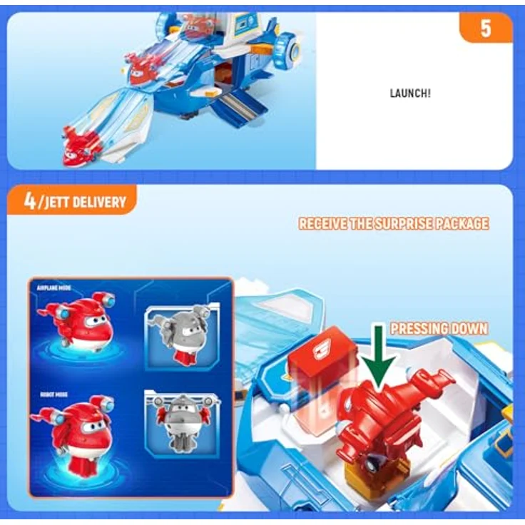 Auldey Toys Großes SuperWings-Crewflugzeug Playset mit 2 Transform-a-Bots Figuren Jett Detek und Golden Boy, für Kinder ab 3 Jahren – Bild 3