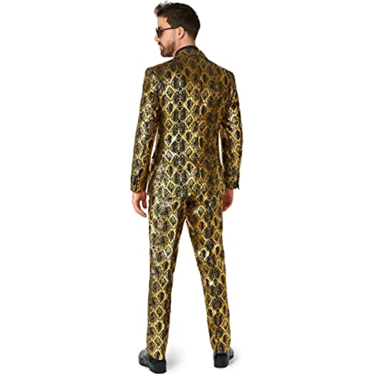 OppoSuits Shiny Snake (60), Slim-Fit Anzug mit Jacket, Hose und Krawatte in goldenen Schuppen – Bild 2