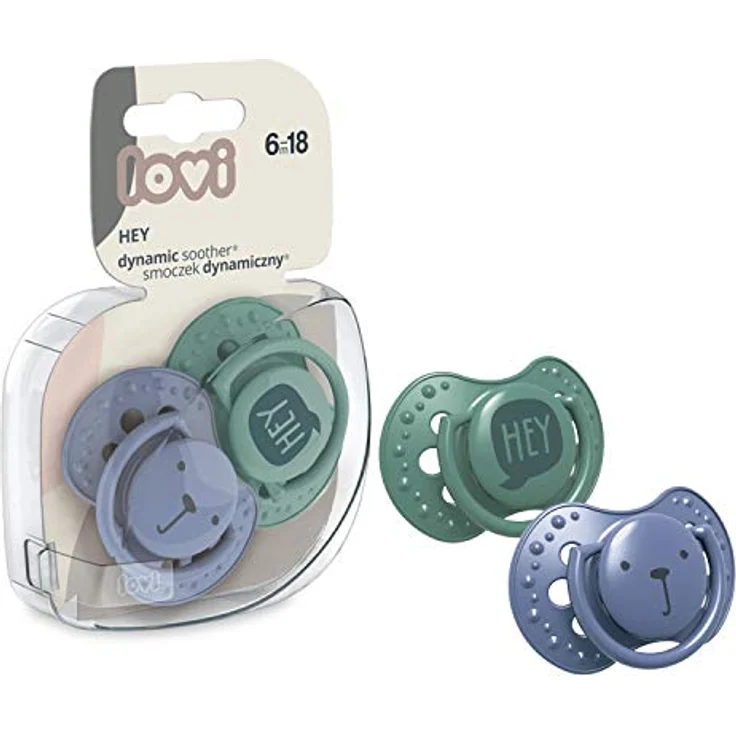 LOVI Schnuller 6-18 Monate, Silikon, BPA-frei, Hygieneschutzhülle, Hey Kollektion, 2 Stück, Blau – Bild 2