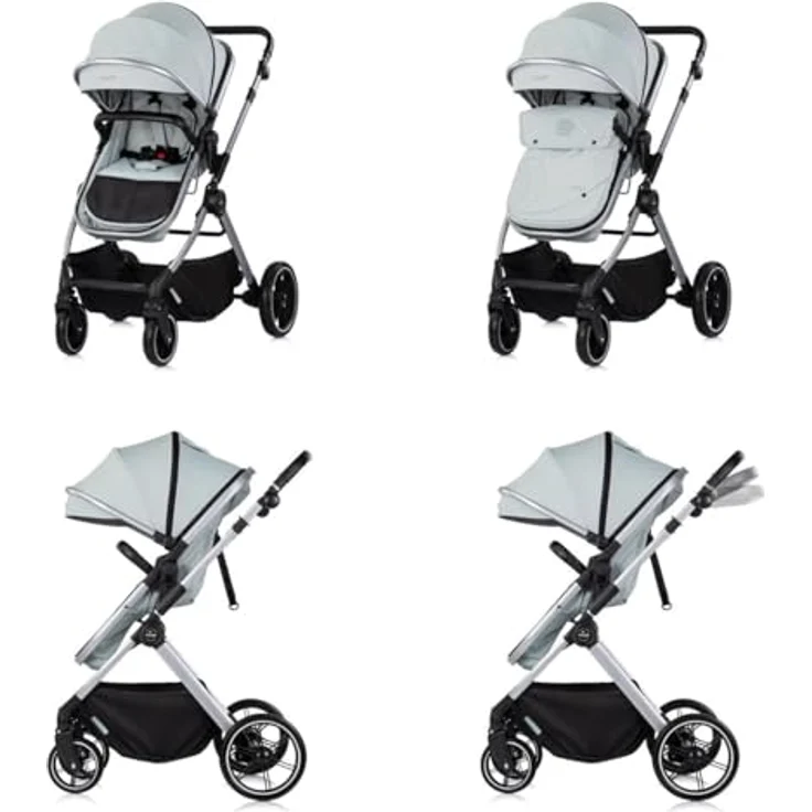 Chipolino Kombikinderwagen Pearl 2 in 1, umbaubar mit Rucksack und Fußsack, leichte Federung, grün – Bild 3