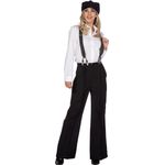 Metamorph 20er Jahre Nadelstreifenhose mit Mütze, schwarze Hose mit weißen Streifen, Größe 38, ausgestellte Beine und praktische Seitentaschen