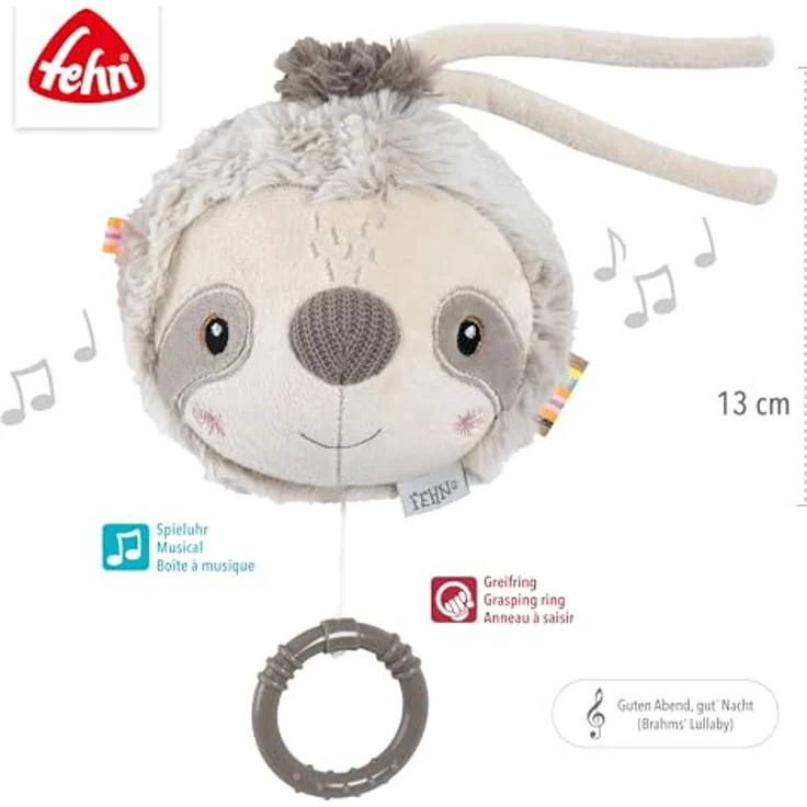 Fehn Spieluhr Faultier, Kuscheltier & Einschlafhilfe mit Melodie "Brahms Wiegenlied", 13 cm, maschinenwaschbar, für Babys ab 0 Monaten – Bild 5