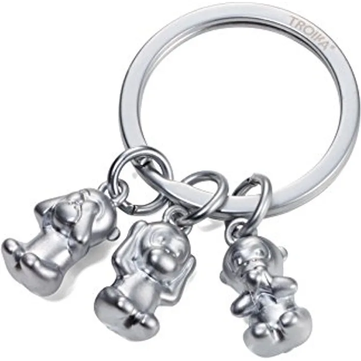 TROIKA THREE MONKEYS KR17-18/MA, Schlüsselanhänger aus Metallguss mit 3 Emoji Affen – Nichts sehen, hören, sagen – verchromt, silber, TROIKA-Original