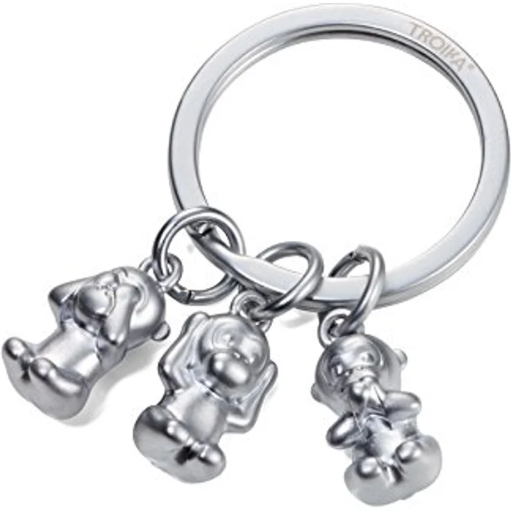 TROIKA THREE MONKEYS KR17-18/MA, Schlüsselanhänger aus Metallguss mit 3 Emoji Affen – Nichts sehen, hören, sagen – verchromt, silber, TROIKA-Original – Bild 1