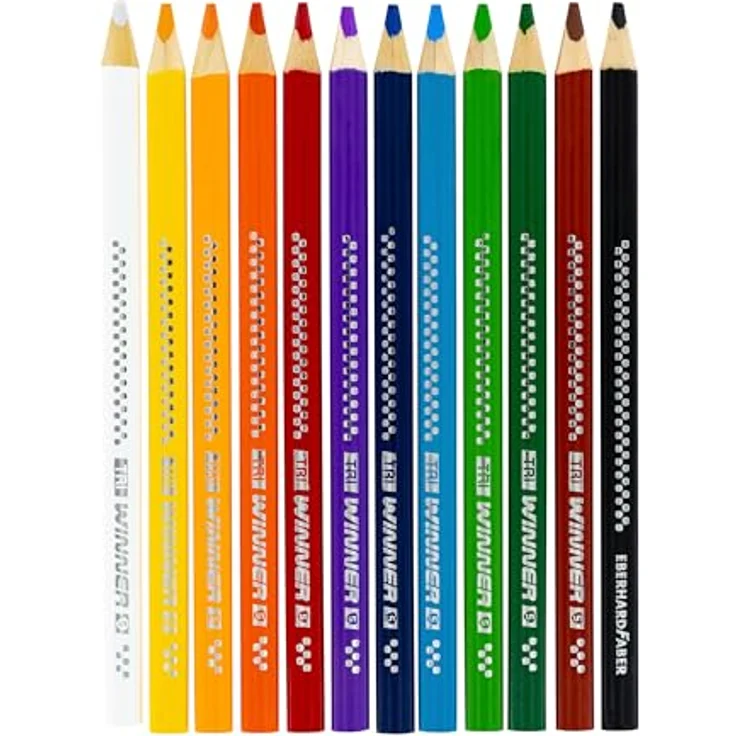 Eberhard Faber 518412 - Buntstifte Set TRI Winner, 12 bruchsichere Farbstifte, Dreikant Form, intensive Farben für helle, bunte und dunkle Papiere, weiß, gelb, pfirsich, orange, rot, lila, hellblau, dunkelblau, hellgrün, dunkelgrün, braun und schwarz – Bild 2