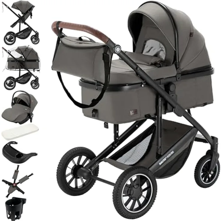 Daliya FLEXI-PRO M 3in1 Kinderwagen & Buggy mit i-Size Babyschale, einhändig abnehmbare Babywanne, großer Einkaufskorb, leicht